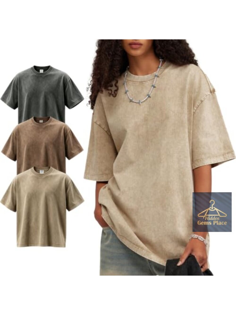 Oversized Cotton T-Shirt 3-Pack Vintage Mineral Wash Tee for Women